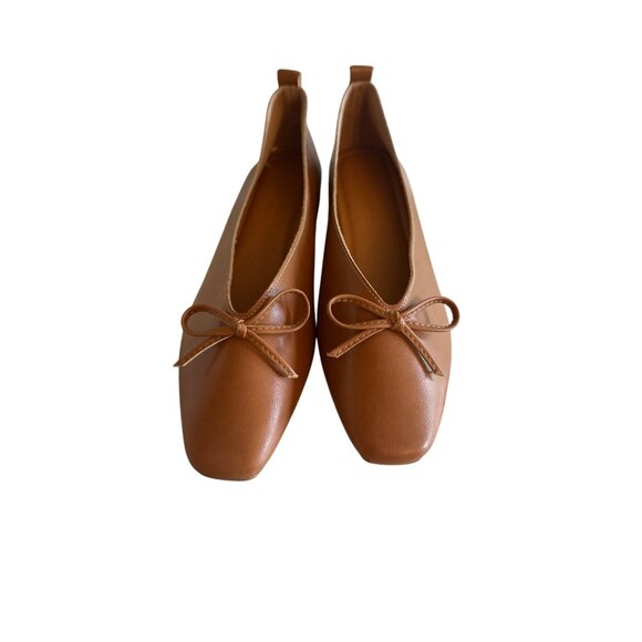 Bileinolang Womens Brown Faux Leather Ballet Flats Bow Detail Low Heel Sz 41 - Picture 1 of 5